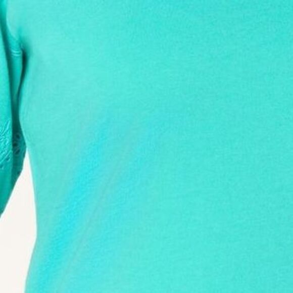 Denim & Co. Women's Top Sz L 100% Cotton Embroidered Puff Sleeve Green A692004 - Picture 2 of 4